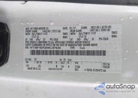 2017 Ford F-150 Xl z USA, uszkodzony, nr VIN 1FTMF1EP2HKC57639